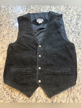 VTG Jazzman Sportswear Oklahoma State Seal Buttons Men Large Black Leather Vest